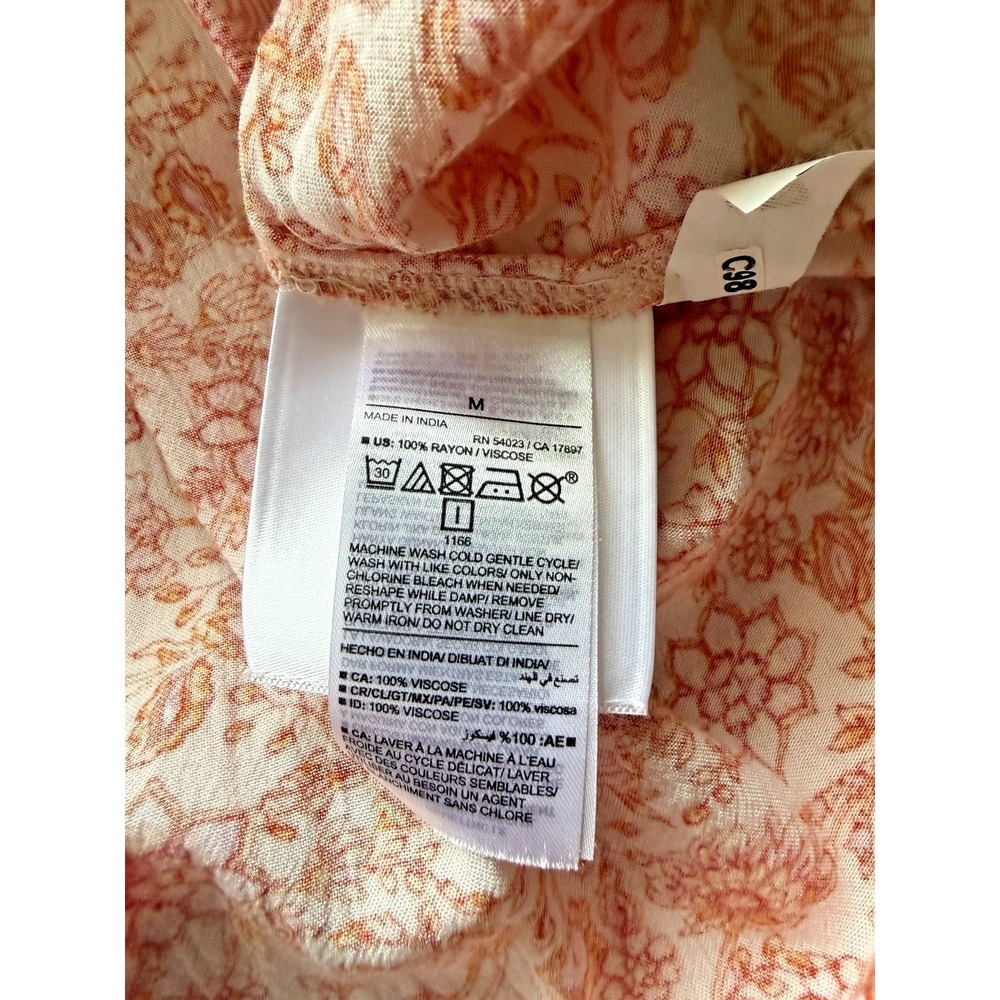 Old Navy Womens M Peach Floral Boho Peasant Top Tassel Elastic Smocked V Neck - Picture 10 of 10